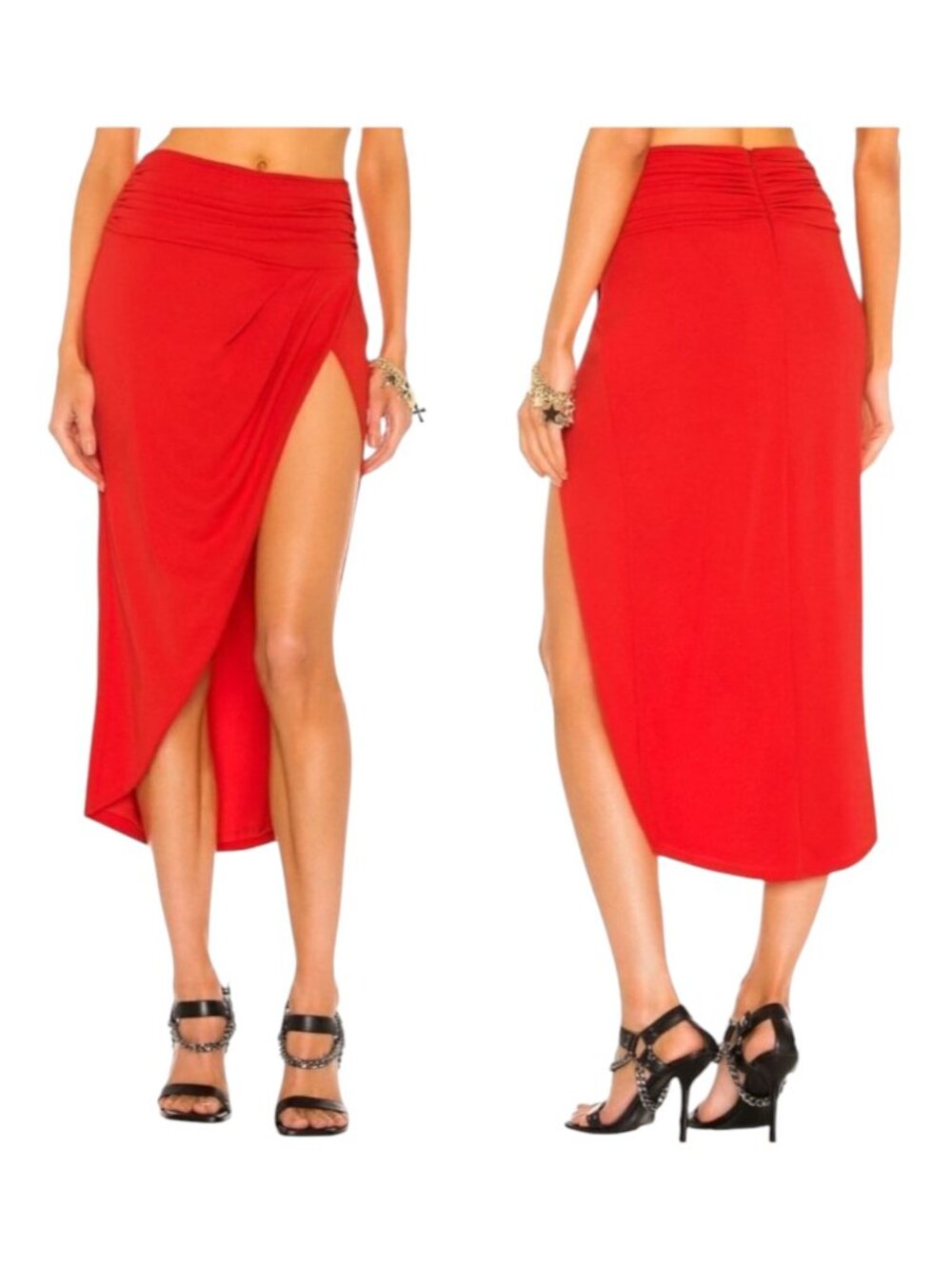 Dundas X Revolve Siouxsie Skirt Women Small Red Front Slit Jersey Knit Midi Sexy